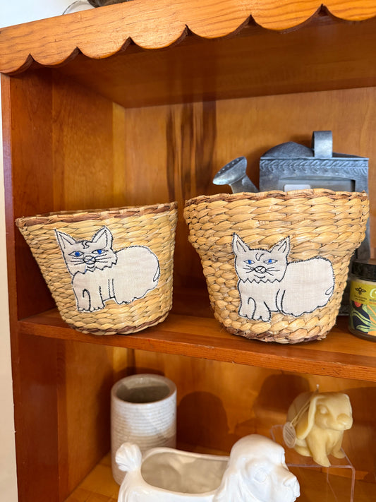 Woven Planter with Cat Designs