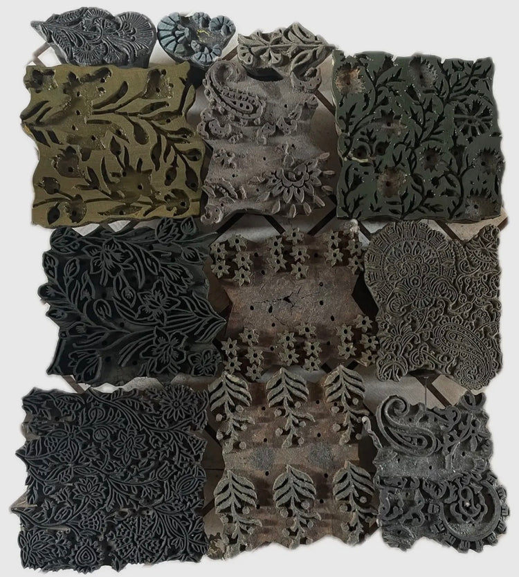 Block Print Leaf Squares Pillow