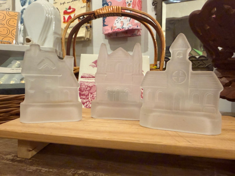 Frosted Glass Building Tea light Holders (set of 3)