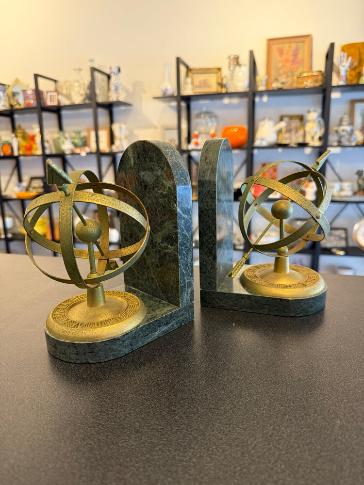 Marble and Brass Armillary Sphere Bookends