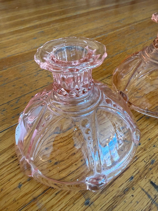 Pair of Pink Depression Glass Candleholders