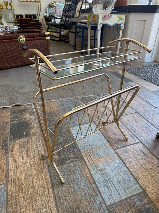 Brass Side Table/ Magazine Rack