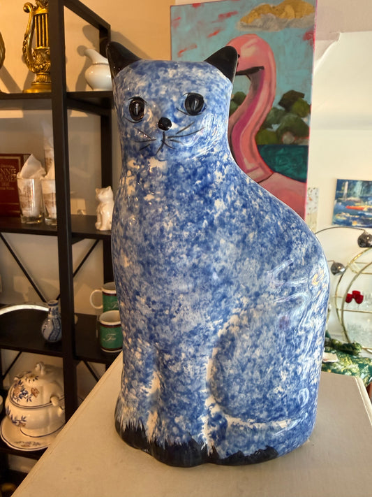 Folk art Spongeware cat bank