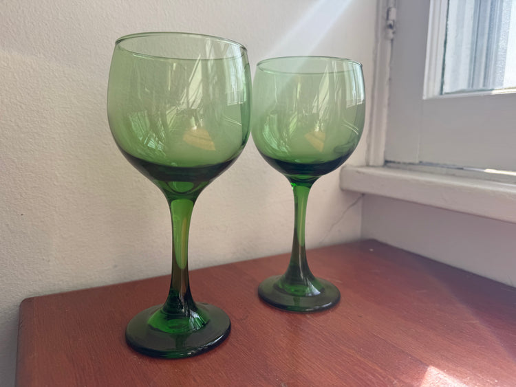 Pair of Green Wine Glasses