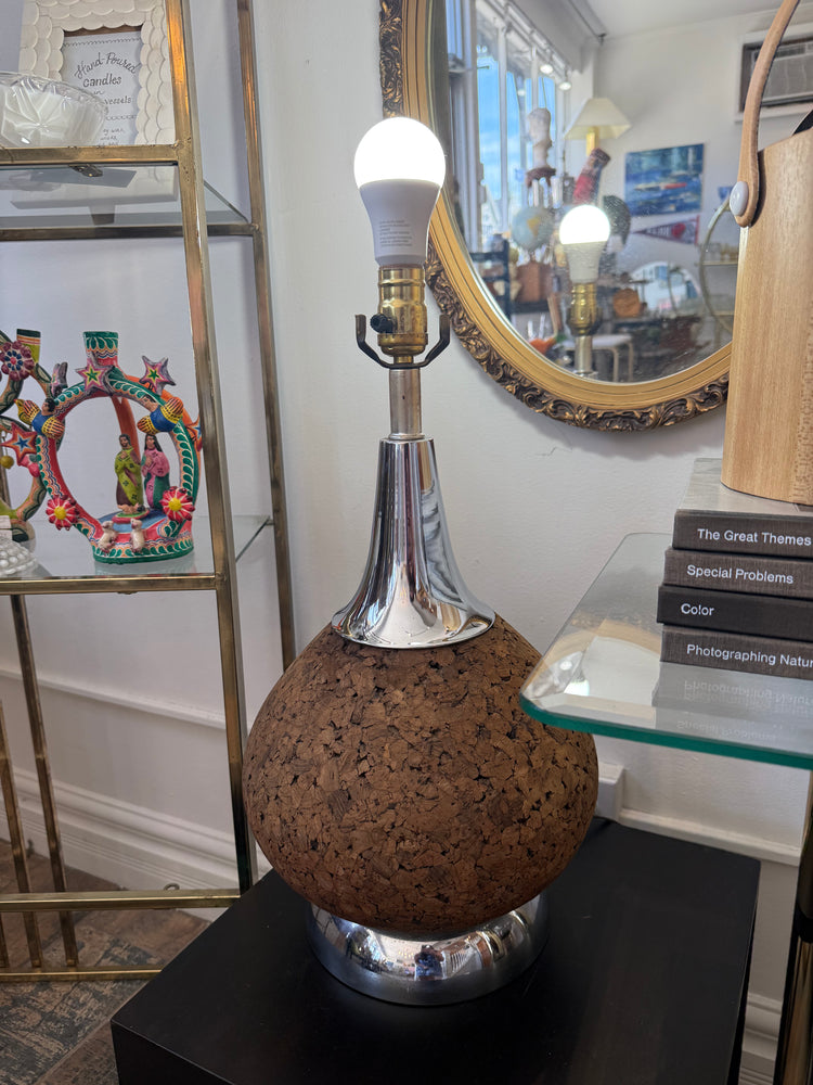 Cork and Chrome Midcentury Table Lamp