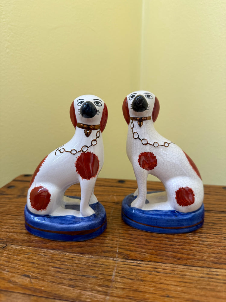 Pair of Brown & White Staffordshire Dogs