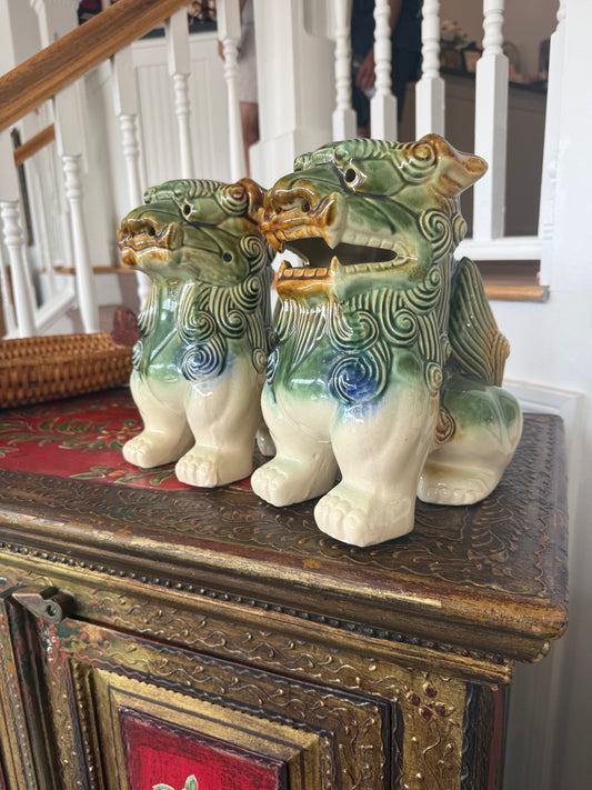 Pair of Large Majolica Foo Dogs