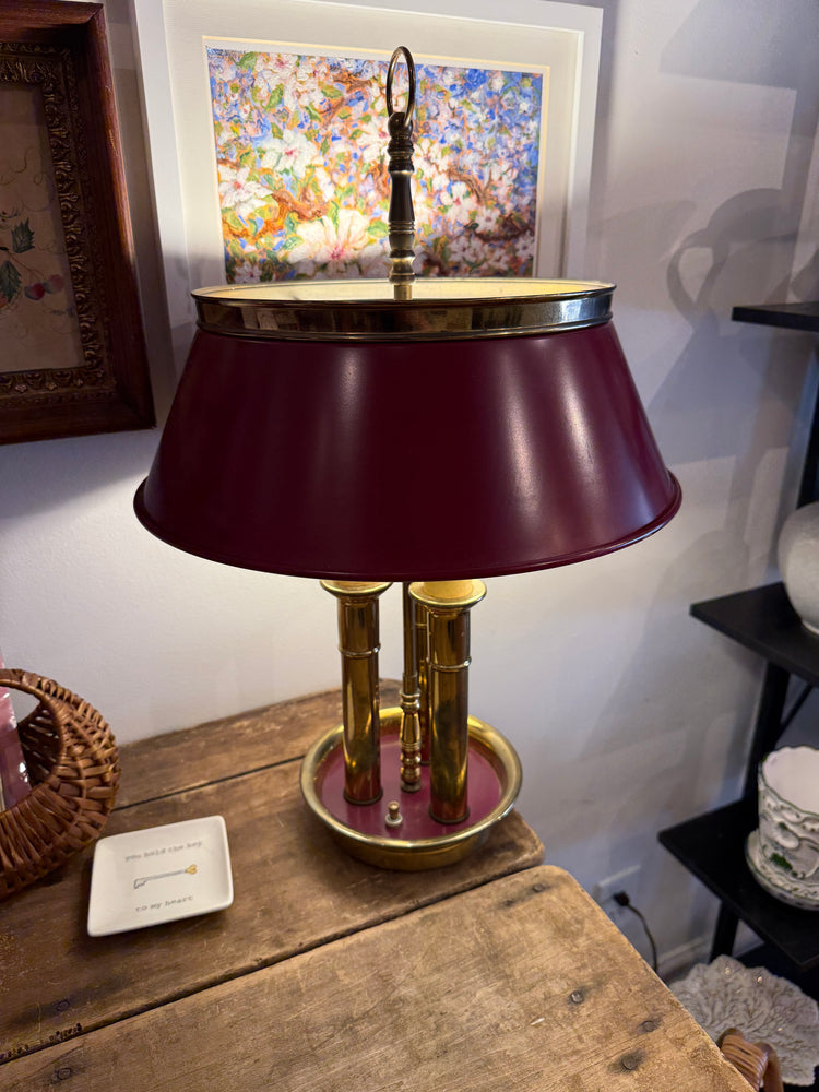 French Brass & Red Tole Lamp