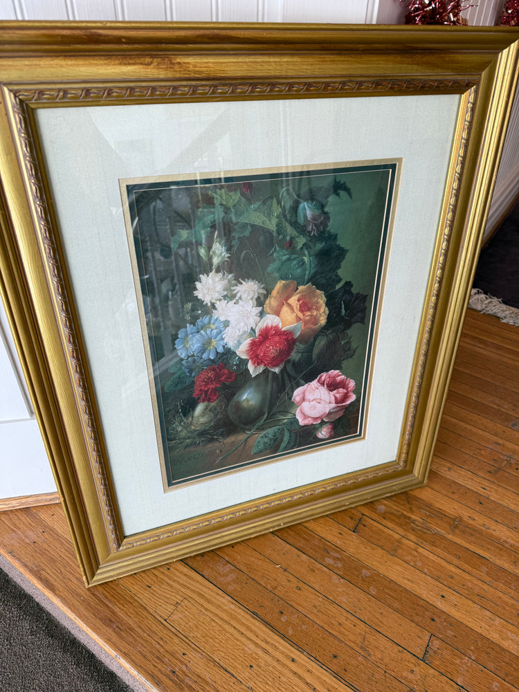 Roses, Poppies, Morning Glory and Other Flowers in a Vase with a Bird's Nest on a Ledge by the Dutch artist Jan van Os