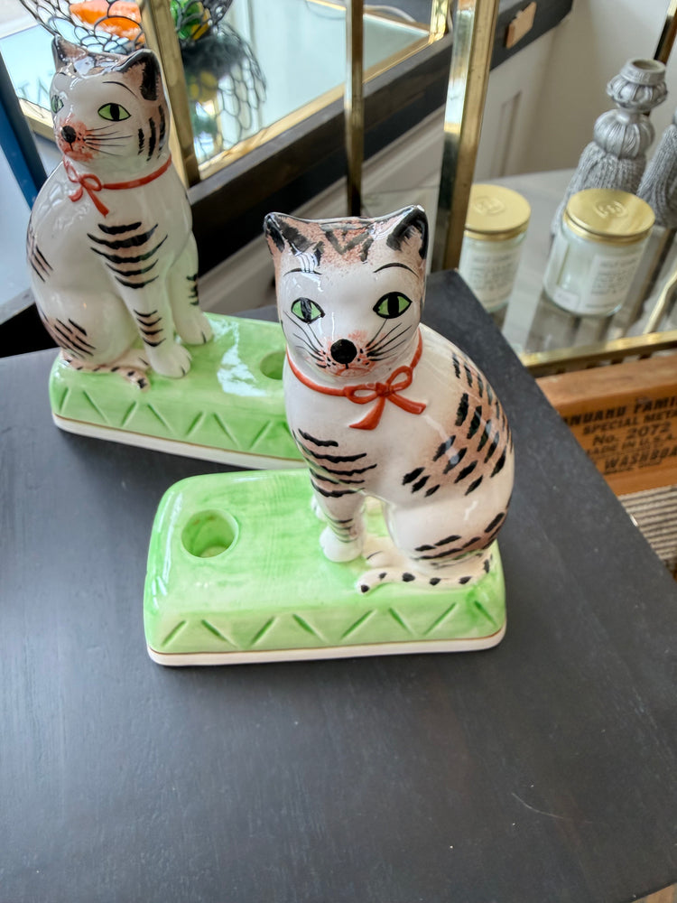 Pair of Cat Taper Candle Holders by Haldon