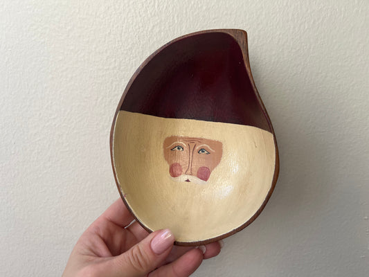 Carved Wooden Santa Bowl