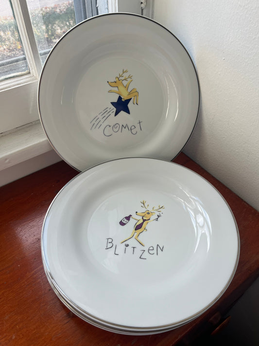 Set of 4 Pottery Barn Reindeer Plates