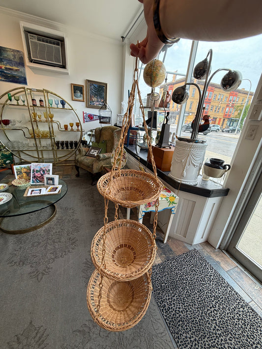 Hanging 3 tier wicker basket