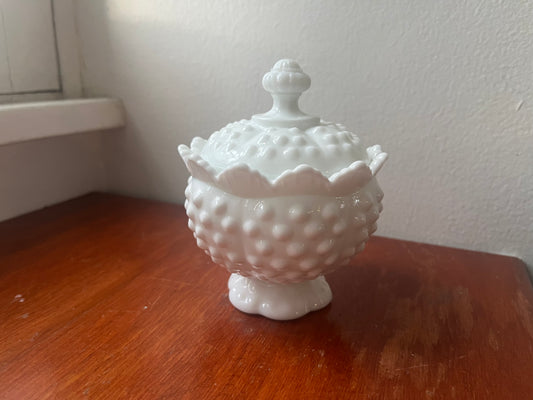 Fenton Hobnail Milk Glass Sugar Dish Fraser Fir Candle