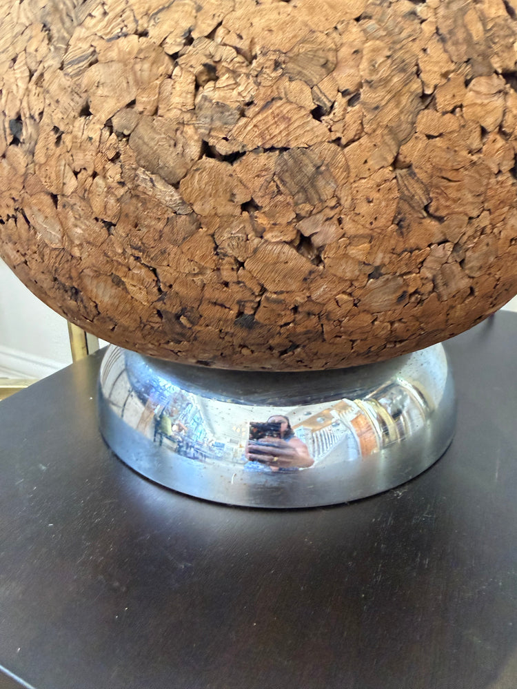 Cork and Chrome Midcentury Table Lamp