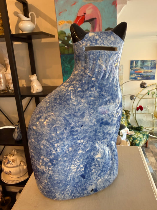 Folk art Spongeware cat bank