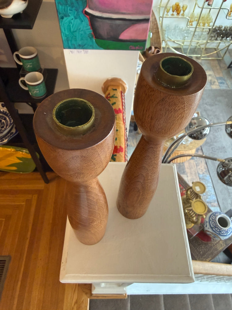 Pair of Midcentury Walnut Candlesticks