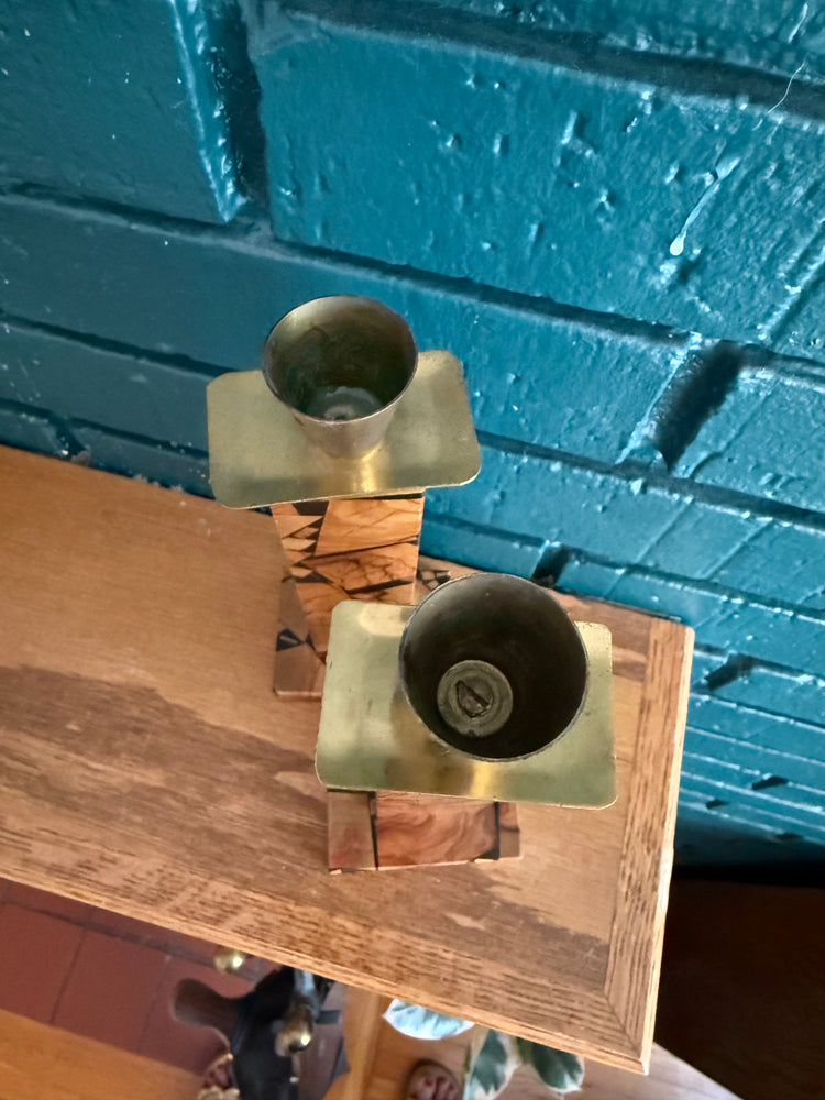 Pair of Olive Wood Shabbat Candlesticks