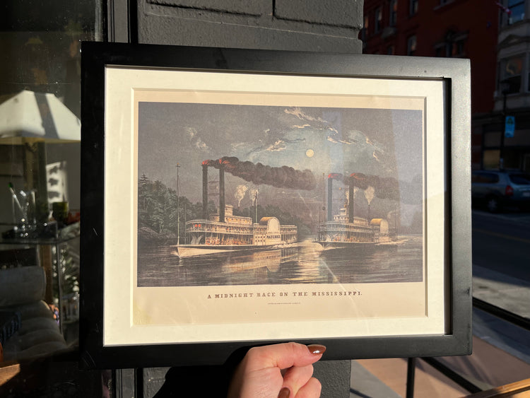 A Midnight Race on the Mississippi Print