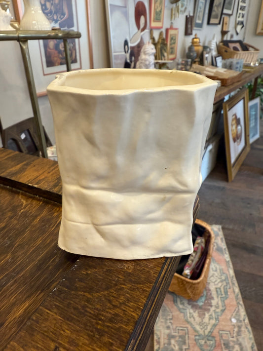 Small Ceramic Paper Bag Vase
