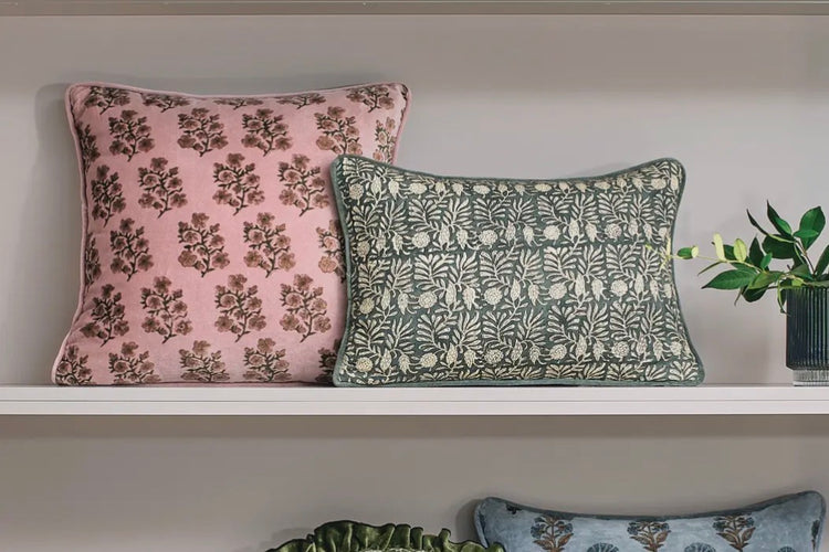 Block Print Leaf Squares Pillow
