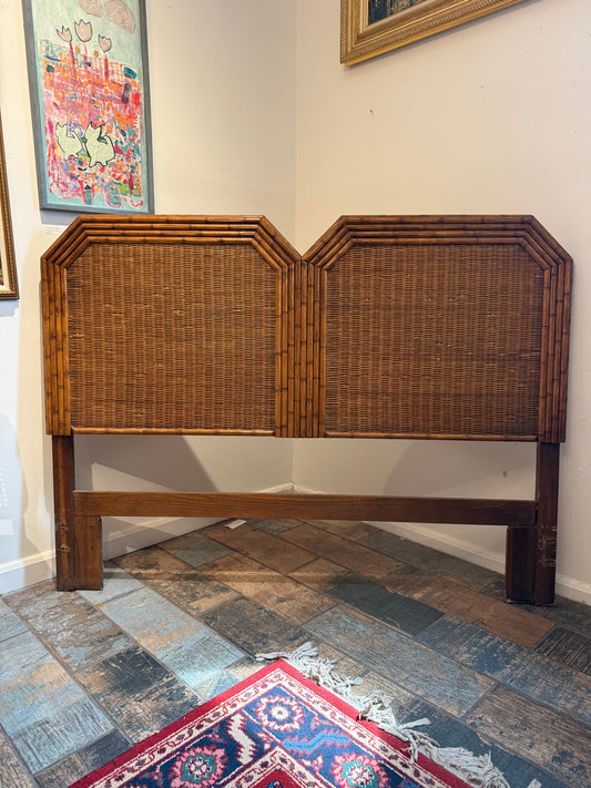 1970s Faux Bamboo & Wicker Headboard