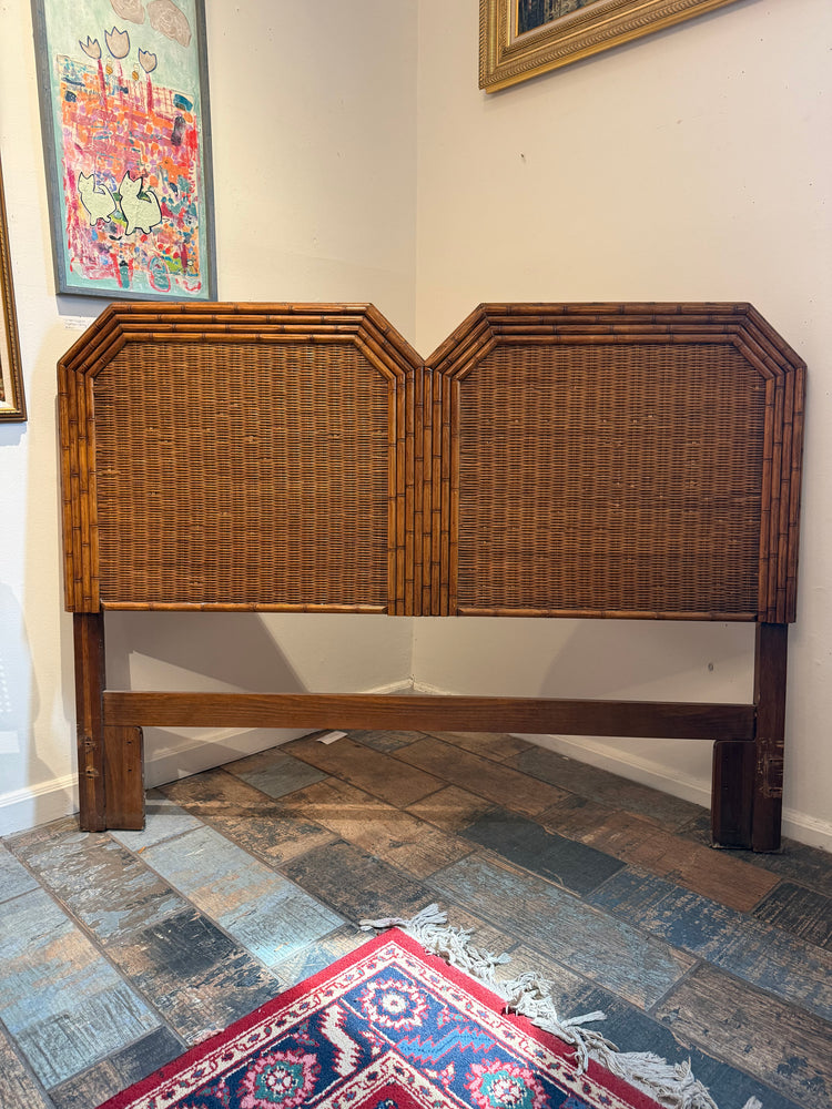 1970s Faux Bamboo & Wicker Headboard