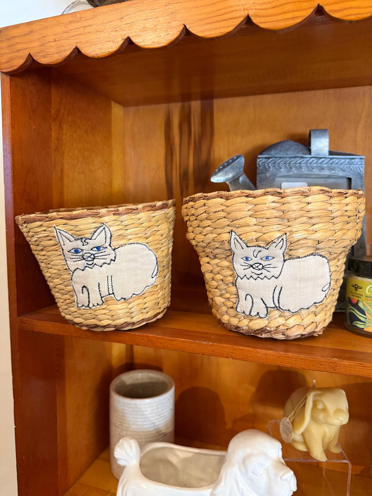 Woven Planter with Cat Designs
