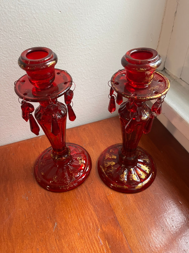 Red Glass Candlesticks