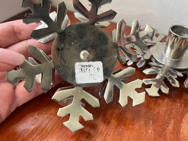 Pair of Crate & Barrel Snowflake Candleholders