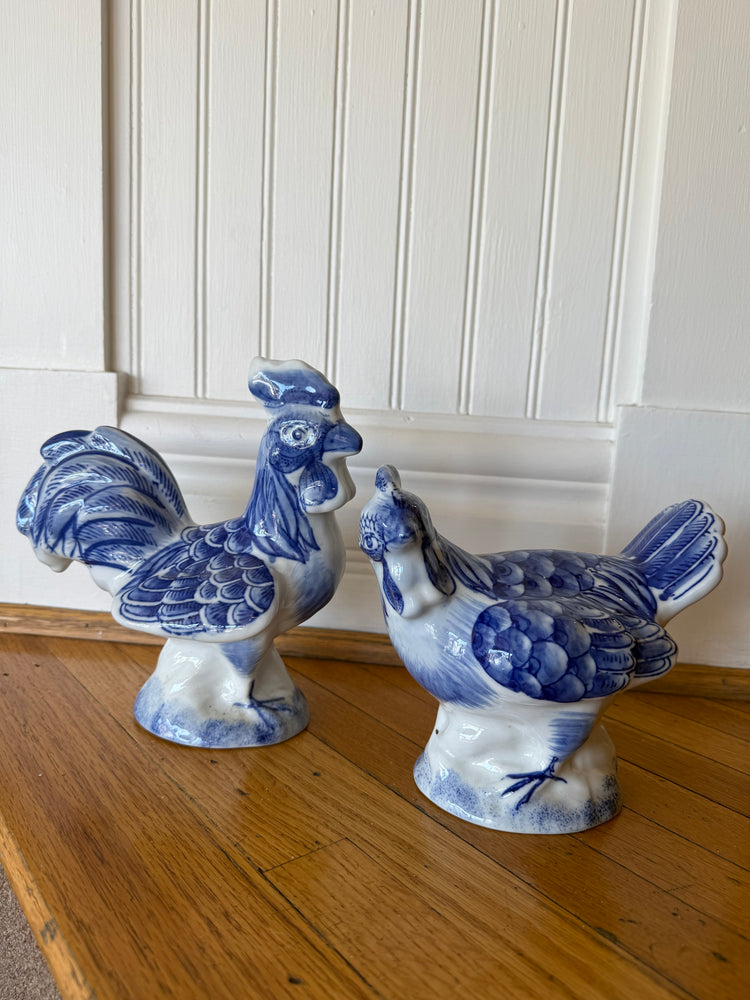 Pair of Blue & White Chickens