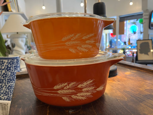 Pair of Pyrex Autumn Harvest Wheat Casserole Dishes