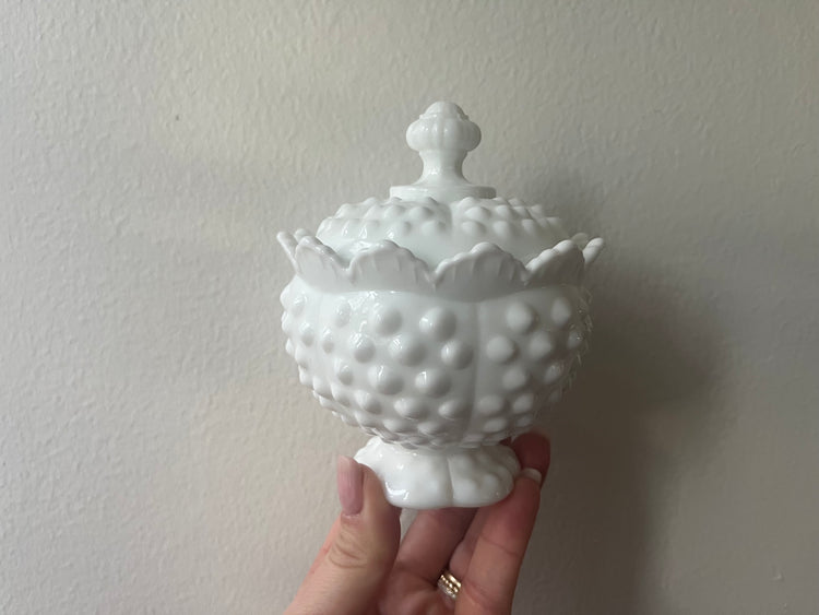 Fenton Hobnail Milk Glass Sugar Dish Fraser Fir Candle