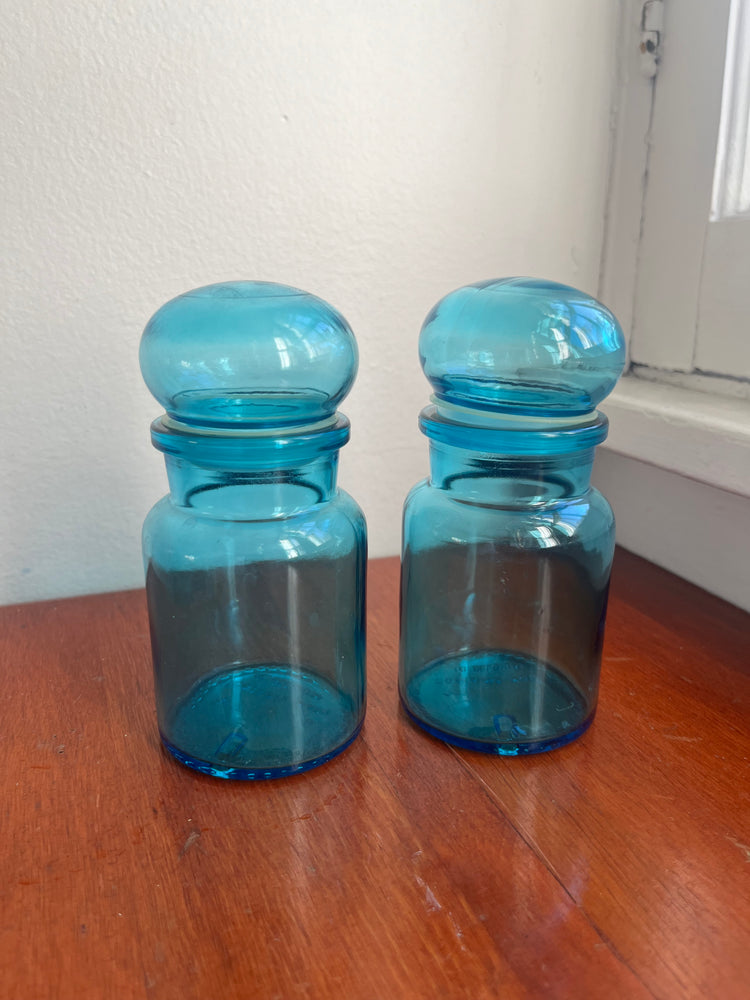 Pair of Blue Glass Apothecary Jars