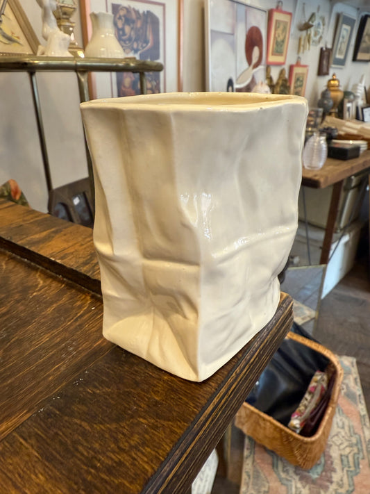 Small Ceramic Paper Bag Vase