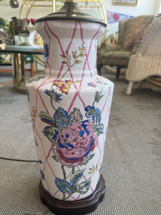 Chinoiserie Lamp with Pink Trellis Design