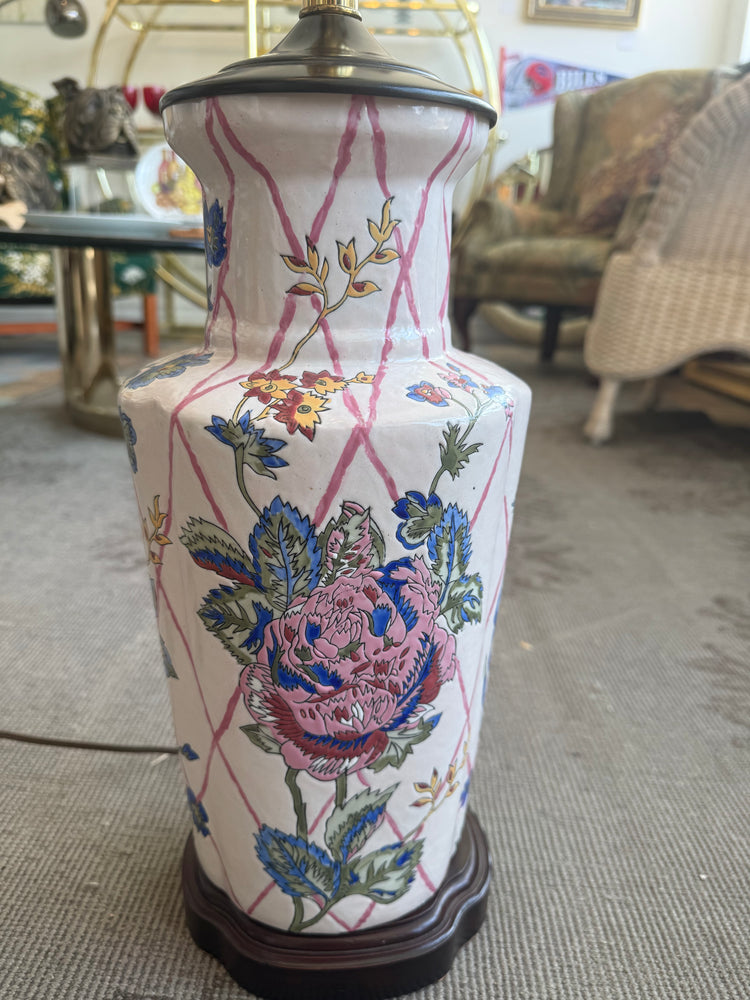 Chinoiserie Lamp with Pink Trellis Design