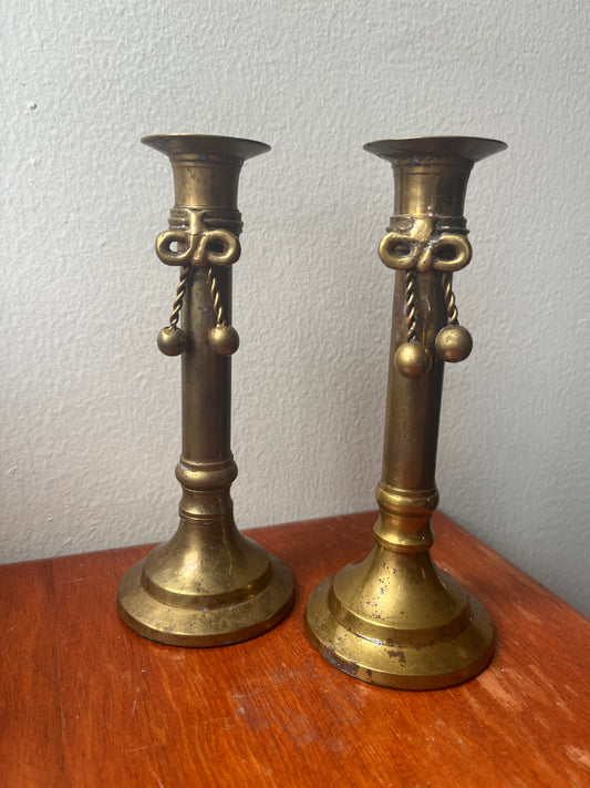 Pair of Brass Rope Candlesticks