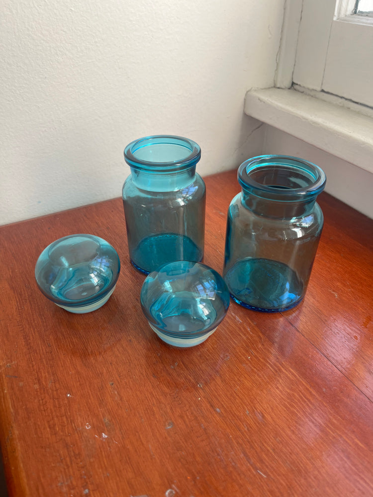 Pair of Blue Glass Apothecary Jars