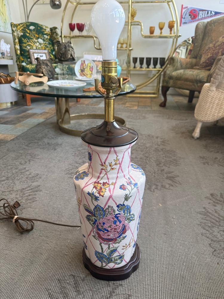 Chinoiserie Lamp with Pink Trellis Design