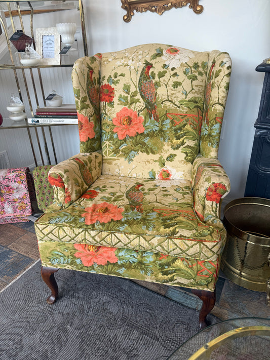Wingback Chair in Peony Garden Print