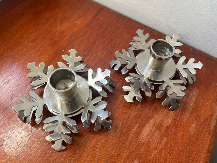 Pair of Crate & Barrel Snowflake Candleholders