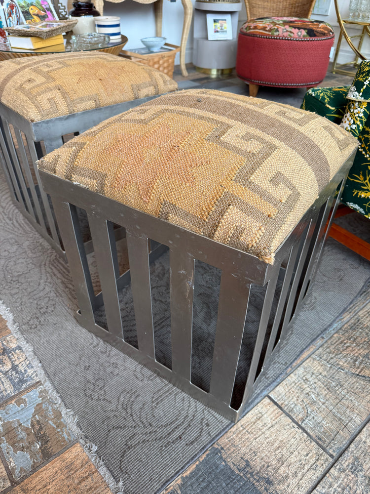 Pair of Kilim-topped Ottomans