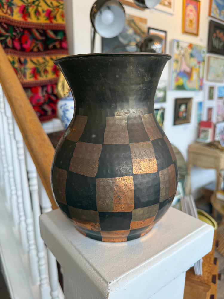 Hammered Brass Checkerboard Vase