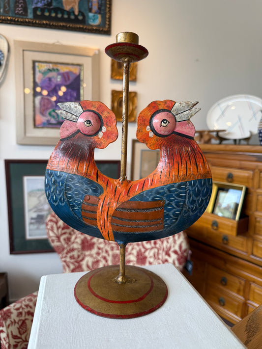 Rooster Folk Art Candleholder
