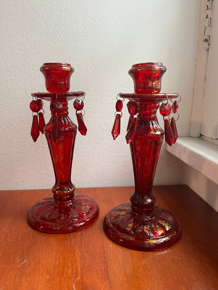 Red Glass Candlesticks