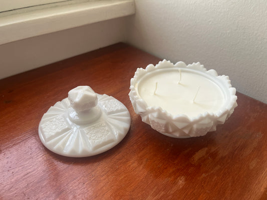 Westmoreland Milk Glass Evergreen Apple Candle