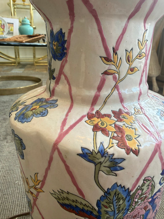 Chinoiserie Lamp with Pink Trellis Design