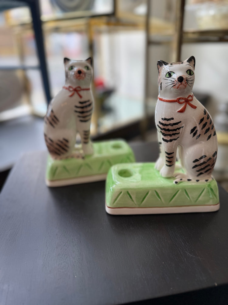 Pair of Cat Taper Candle Holders by Haldon