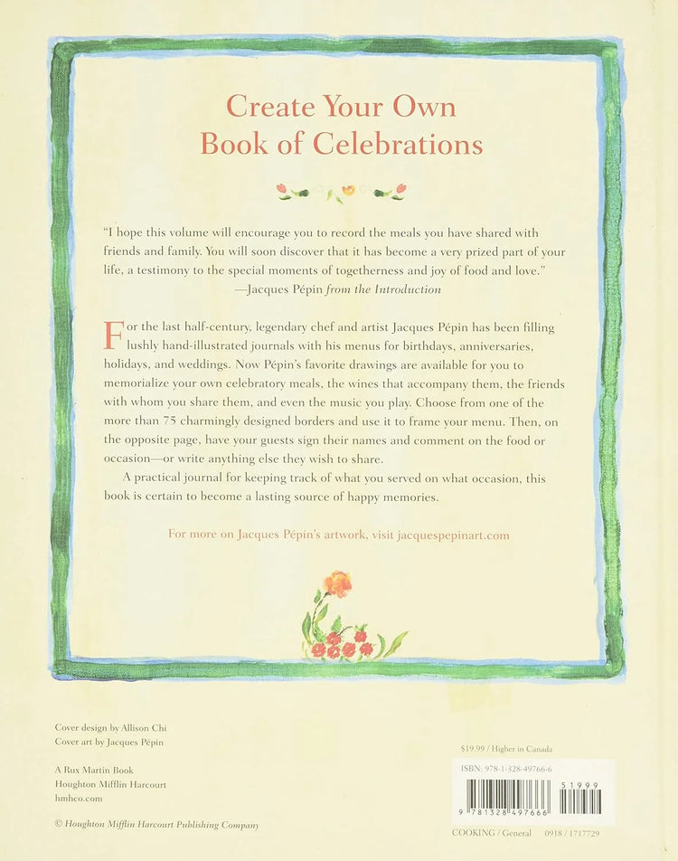 Menus: A Book for Your Meals and Memories – By Jacques Pépin